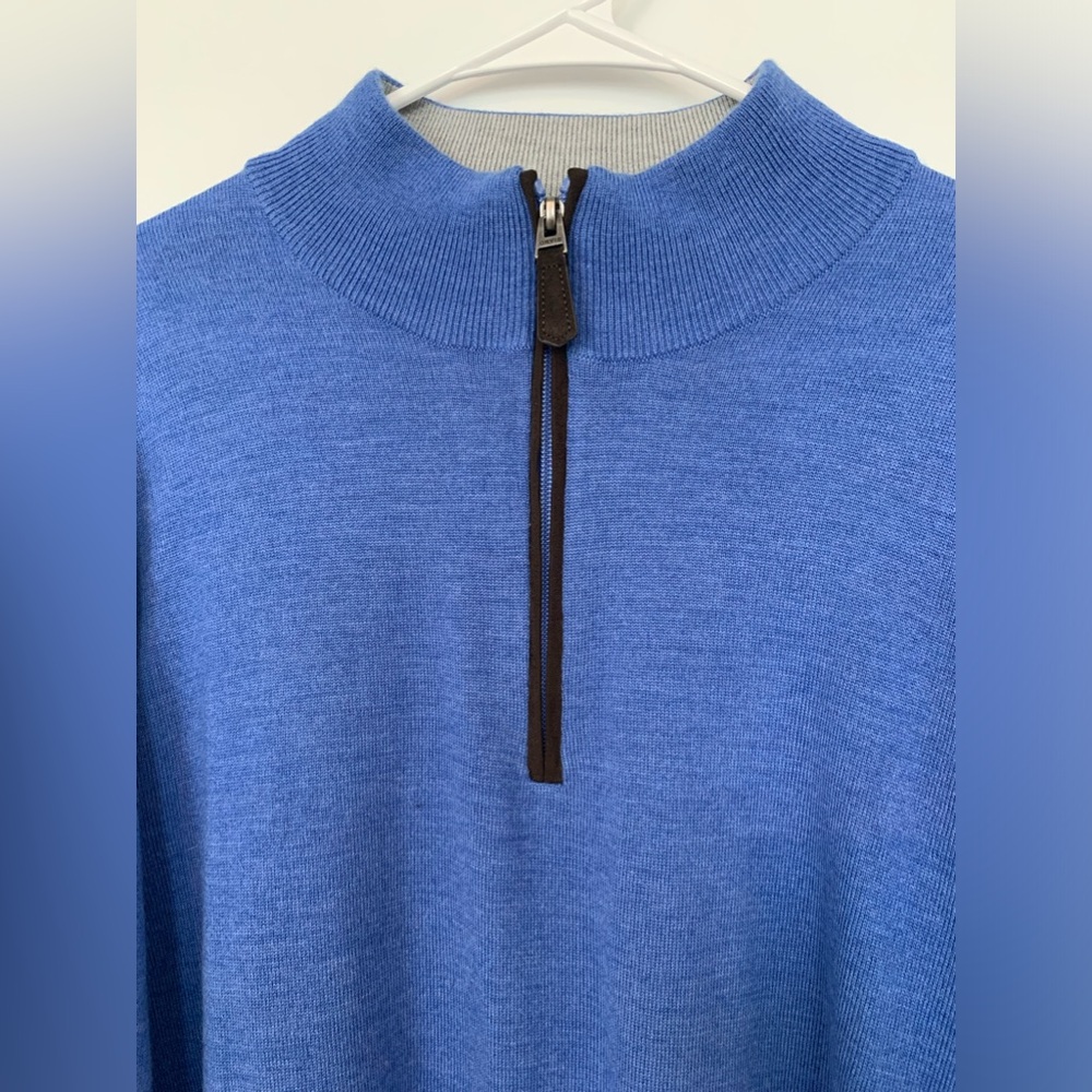 Orvis Mens  100% Wool 1/4 Zip Pullover Sweater Blue L